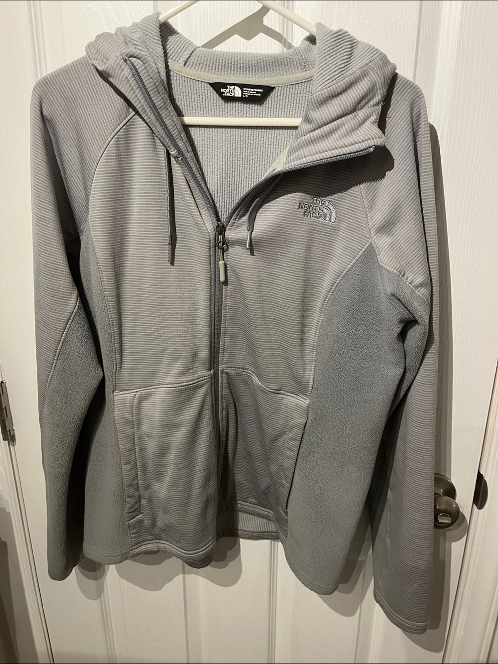 The North Face Light Gray Hooded Full-Zip Fleece Jacket